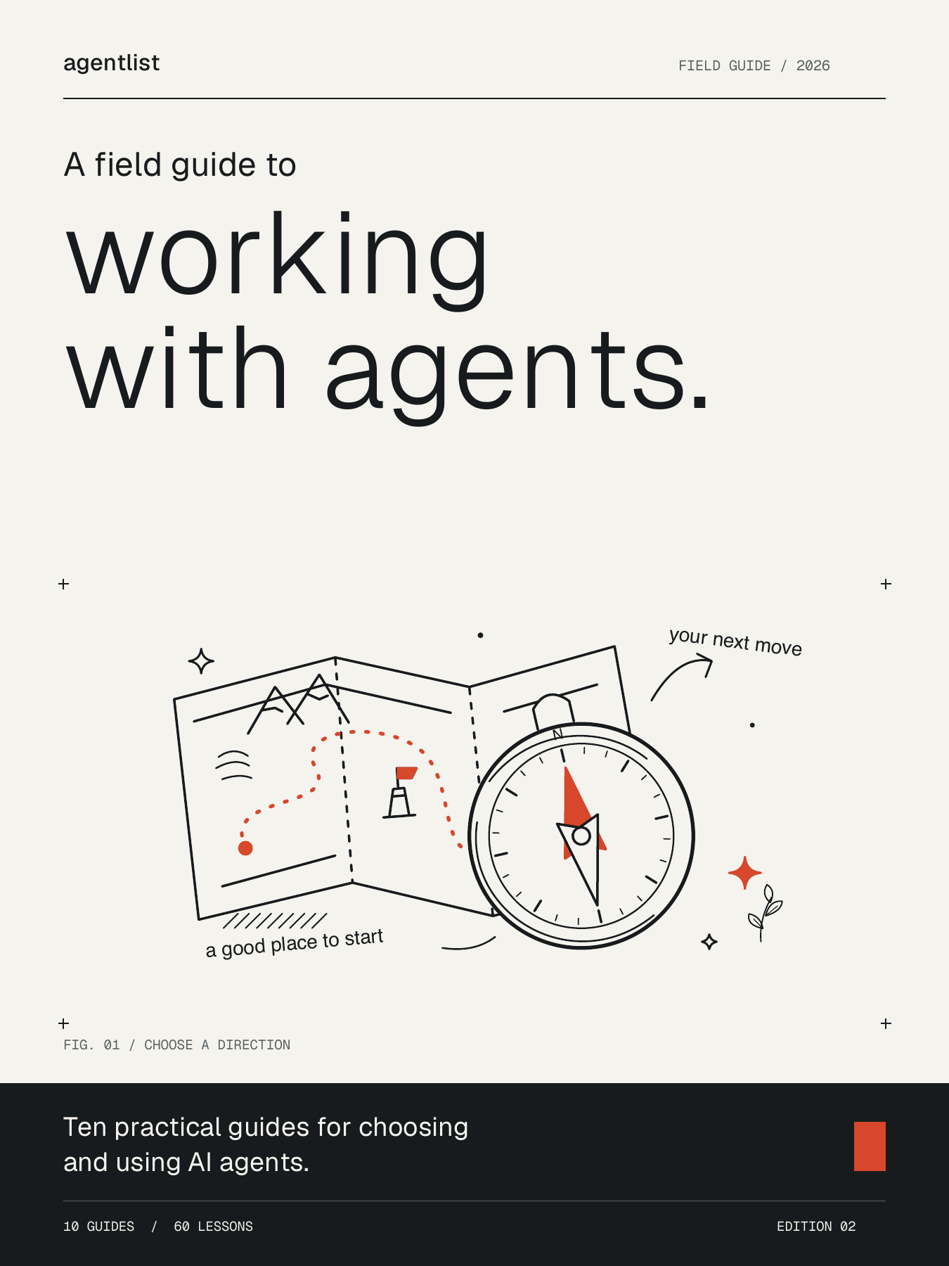 Cover of A field guide to working with agents, showing the fieldbook’s compass illustration